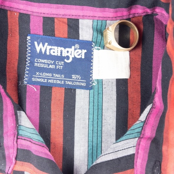 Wrangler Western Shirt Mens 16.5 L Tall Multi Color Vintage Pearl Snap Stripe - Picture 5 of 9